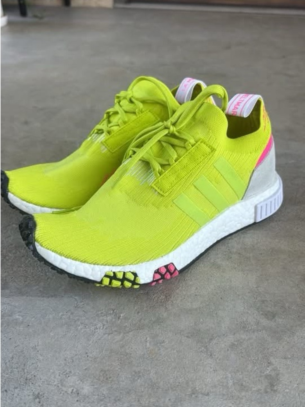 adidas Neon Yellow Knit Women's Sneakers with Pink Accents